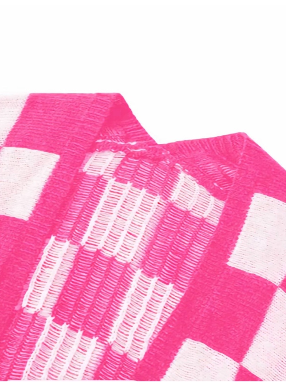Women's Hot Pink and White Checker Knit Sweater